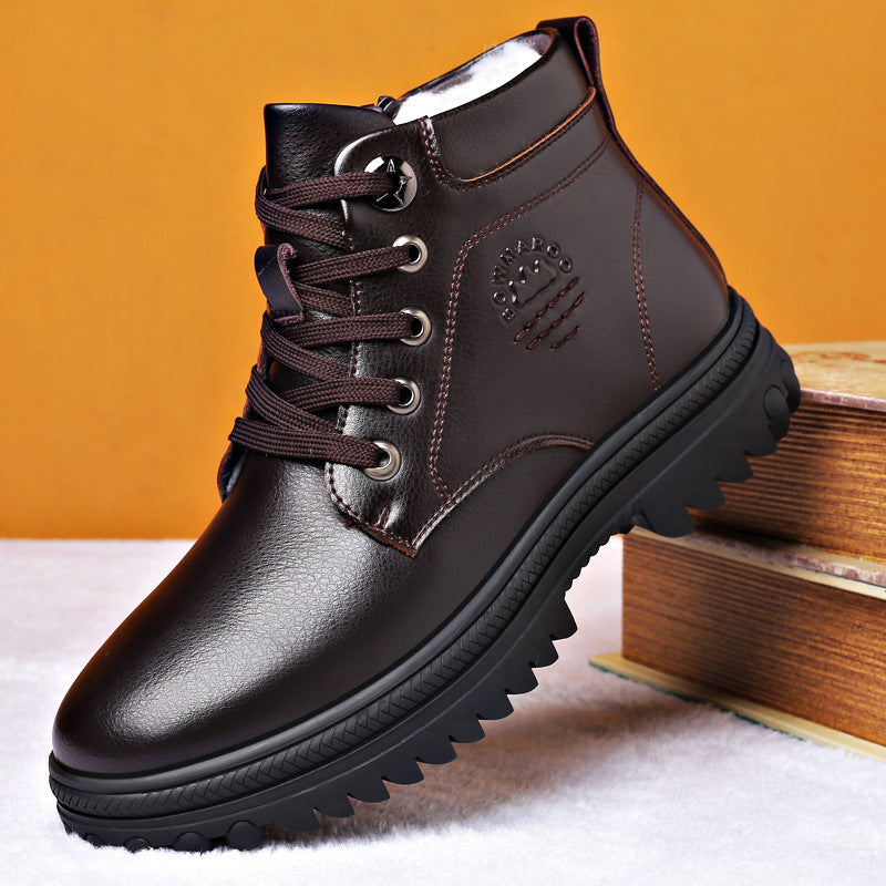 Winter Cotton Shoes Men's Leather Thickened Wool