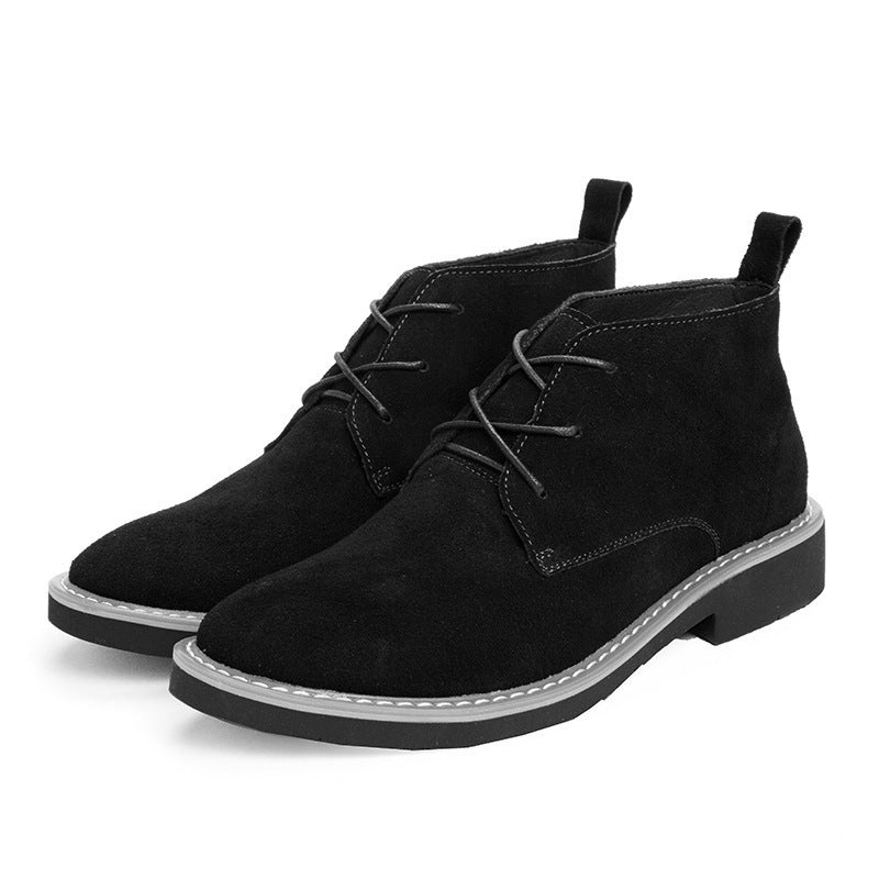 Inner Elevator Shoes Mid-top Men's Boots Cowhide Suede Martin