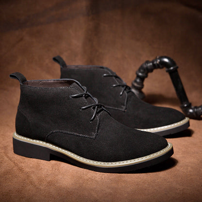 Inner Elevator Shoes Mid-top Men's Boots Cowhide Suede Martin