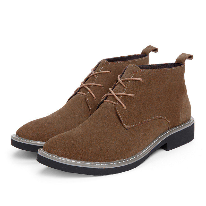 Inner Elevator Shoes Mid-top Men's Boots Cowhide Suede Martin